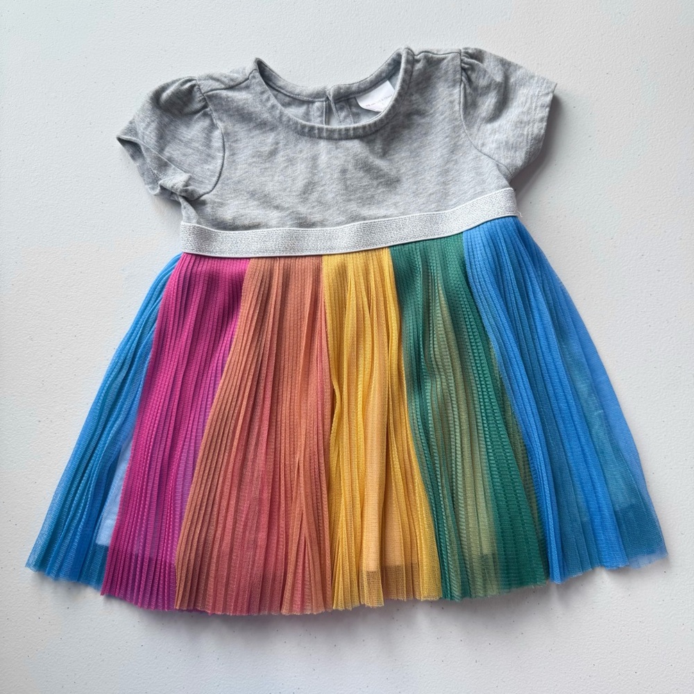 Hanna Andersson Baby Grey Rainbow Tulle Dress 6-12 months